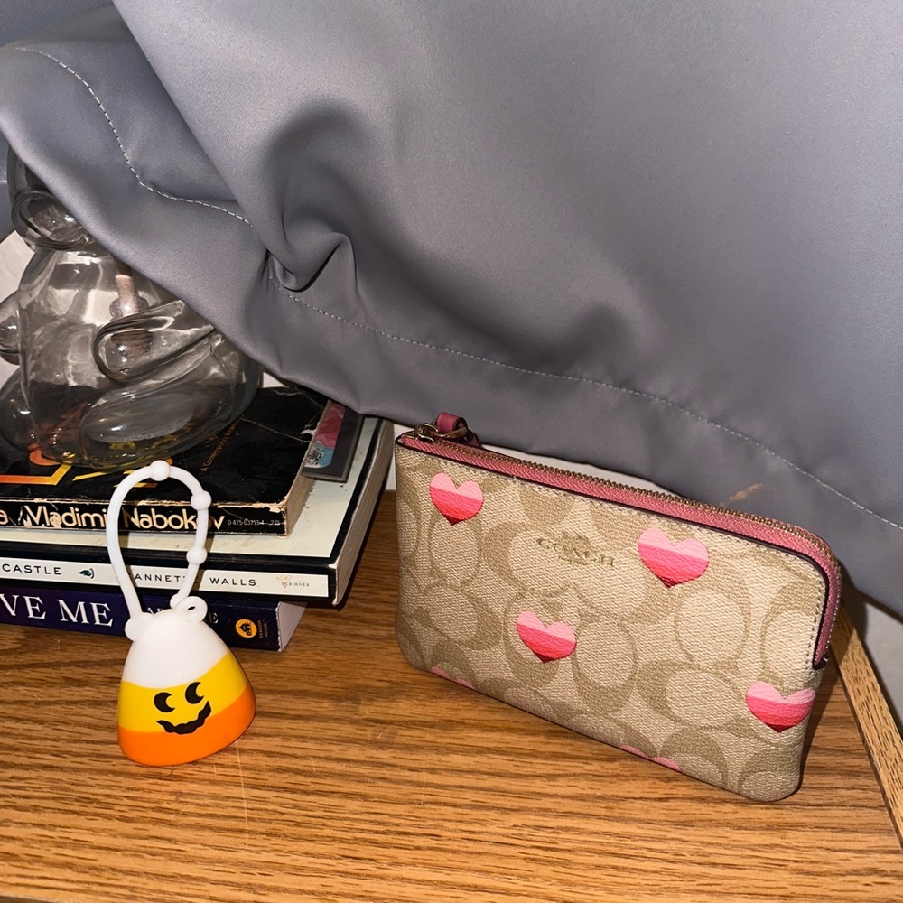 Coach stripe heart wristlet